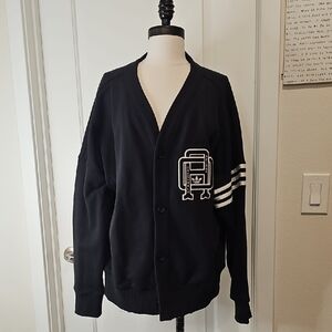 adidas Black Varsity Cardigan with White Stripe Detail
